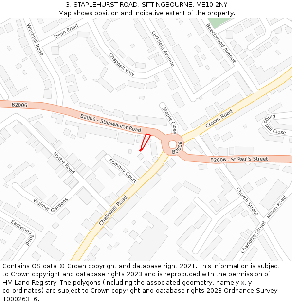 3, STAPLEHURST ROAD, SITTINGBOURNE, ME10 2NY: Location map and indicative extent of plot