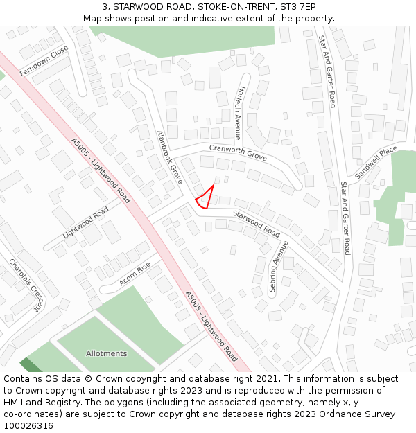 3, STARWOOD ROAD, STOKE-ON-TRENT, ST3 7EP: Location map and indicative extent of plot