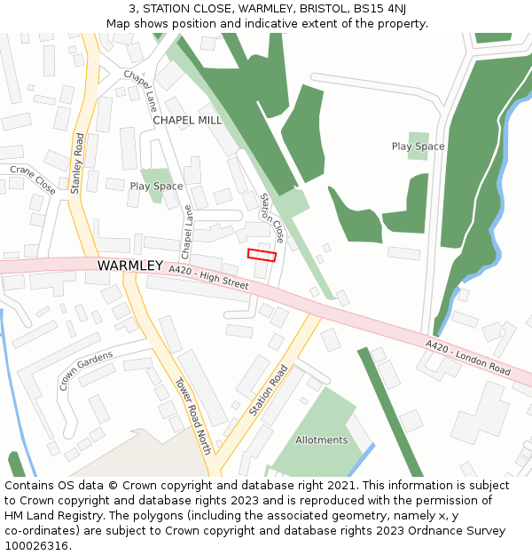 3, STATION CLOSE, WARMLEY, BRISTOL, BS15 4NJ: Location map and indicative extent of plot