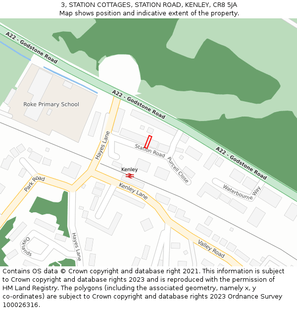 3, STATION COTTAGES, STATION ROAD, KENLEY, CR8 5JA: Location map and indicative extent of plot