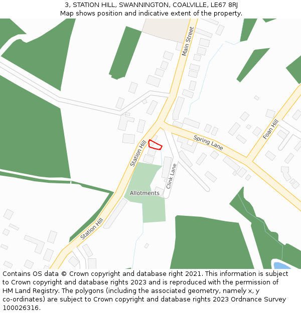 3, STATION HILL, SWANNINGTON, COALVILLE, LE67 8RJ: Location map and indicative extent of plot