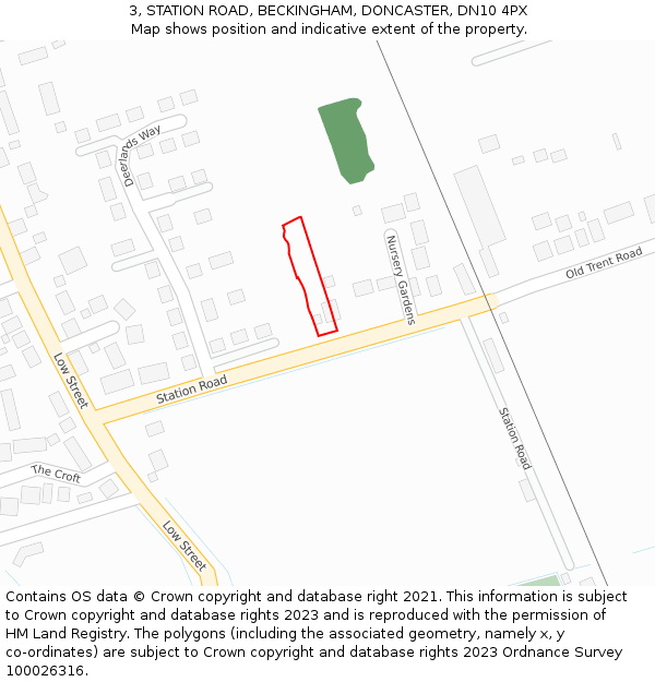 3, STATION ROAD, BECKINGHAM, DONCASTER, DN10 4PX: Location map and indicative extent of plot