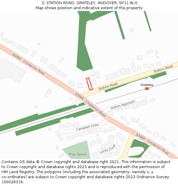 3, STATION ROAD, GRATELEY, ANDOVER, SP11 8LG: Location map and indicative extent of plot