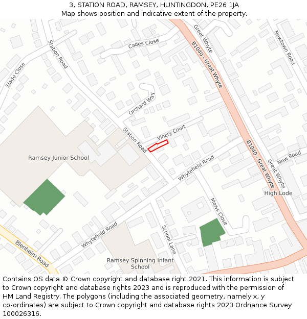 3, STATION ROAD, RAMSEY, HUNTINGDON, PE26 1JA: Location map and indicative extent of plot