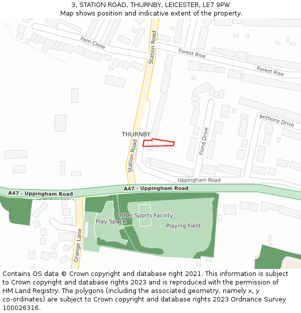 3, STATION ROAD, THURNBY, LEICESTER, LE7 9PW: Location map and indicative extent of plot