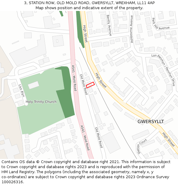 3, STATION ROW, OLD MOLD ROAD, GWERSYLLT, WREXHAM, LL11 4AP: Location map and indicative extent of plot