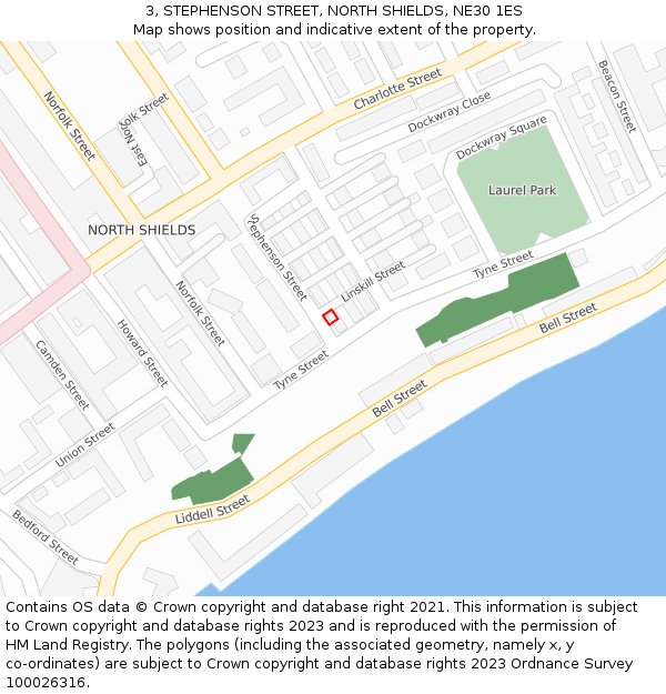 3, STEPHENSON STREET, NORTH SHIELDS, NE30 1ES: Location map and indicative extent of plot