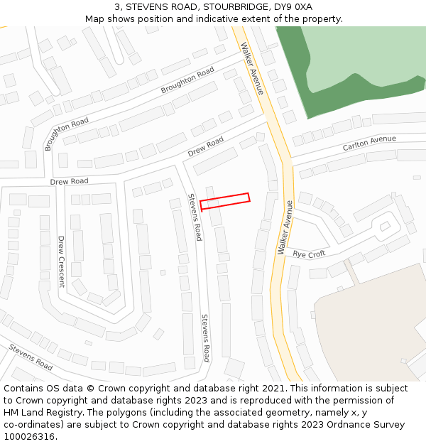 3, STEVENS ROAD, STOURBRIDGE, DY9 0XA: Location map and indicative extent of plot