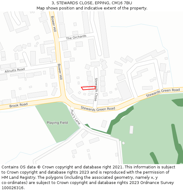 3, STEWARDS CLOSE, EPPING, CM16 7BU: Location map and indicative extent of plot