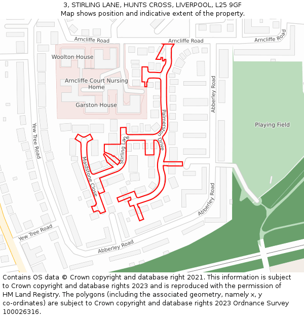 3, STIRLING LANE, HUNTS CROSS, LIVERPOOL, L25 9GF: Location map and indicative extent of plot