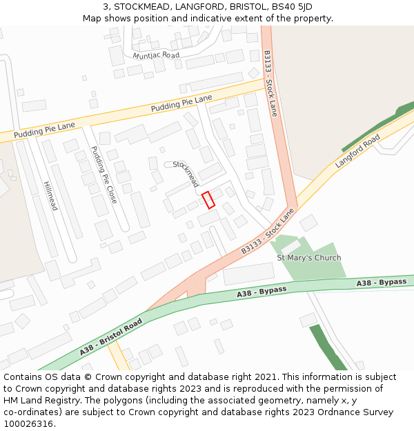 3, STOCKMEAD, LANGFORD, BRISTOL, BS40 5JD: Location map and indicative extent of plot