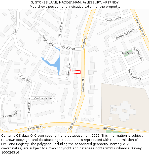 3, STOKES LANE, HADDENHAM, AYLESBURY, HP17 8DY: Location map and indicative extent of plot