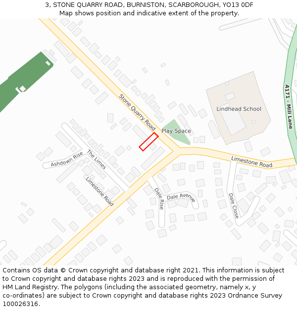 3, STONE QUARRY ROAD, BURNISTON, SCARBOROUGH, YO13 0DF: Location map and indicative extent of plot