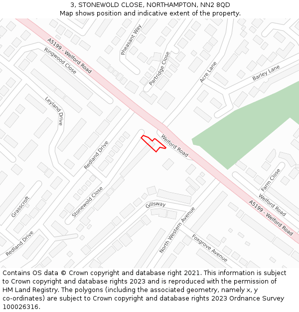3, STONEWOLD CLOSE, NORTHAMPTON, NN2 8QD: Location map and indicative extent of plot