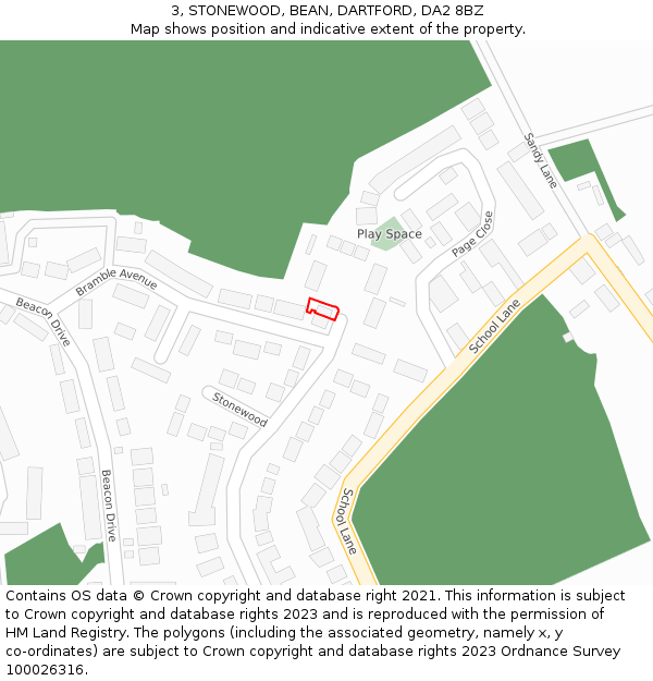 3, STONEWOOD, BEAN, DARTFORD, DA2 8BZ: Location map and indicative extent of plot