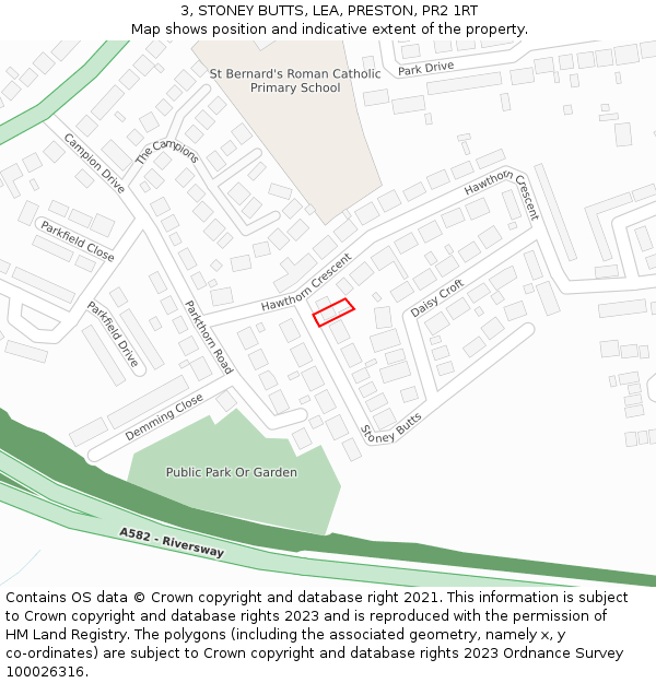 3, STONEY BUTTS, LEA, PRESTON, PR2 1RT: Location map and indicative extent of plot