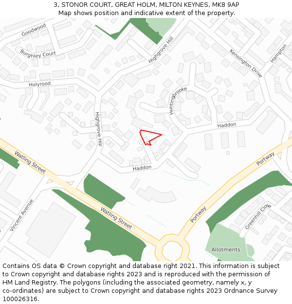 3, STONOR COURT, GREAT HOLM, MILTON KEYNES, MK8 9AP: Location map and indicative extent of plot