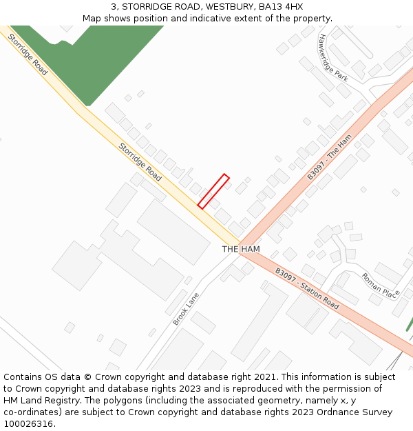 3, STORRIDGE ROAD, WESTBURY, BA13 4HX: Location map and indicative extent of plot