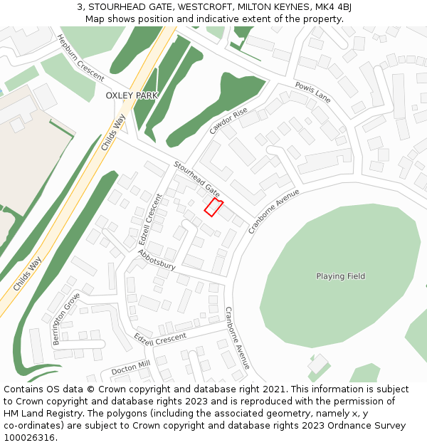 3, STOURHEAD GATE, WESTCROFT, MILTON KEYNES, MK4 4BJ: Location map and indicative extent of plot