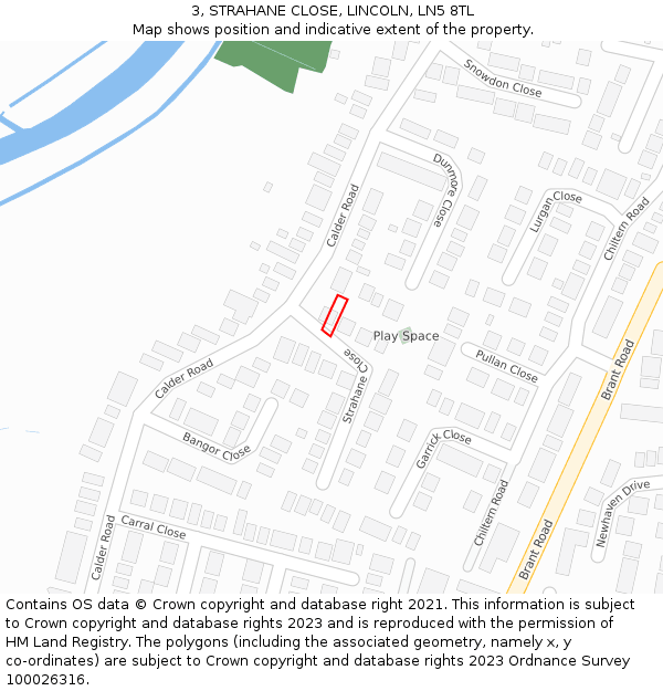 3, STRAHANE CLOSE, LINCOLN, LN5 8TL: Location map and indicative extent of plot