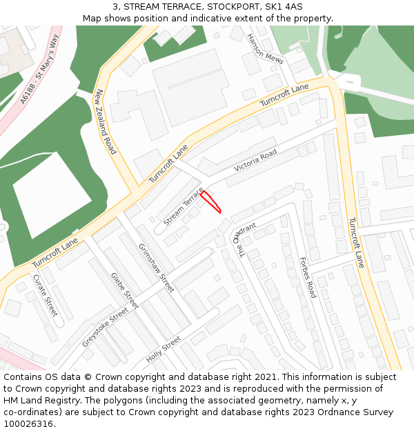 3, STREAM TERRACE, STOCKPORT, SK1 4AS: Location map and indicative extent of plot