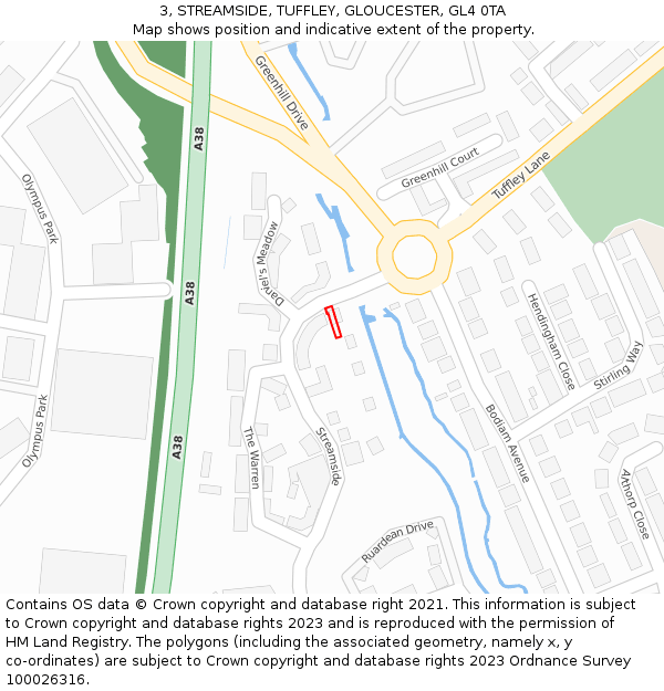 3, STREAMSIDE, TUFFLEY, GLOUCESTER, GL4 0TA: Location map and indicative extent of plot