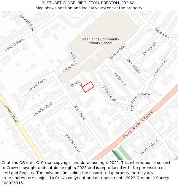 3, STUART CLOSE, RIBBLETON, PRESTON, PR2 6AL: Location map and indicative extent of plot
