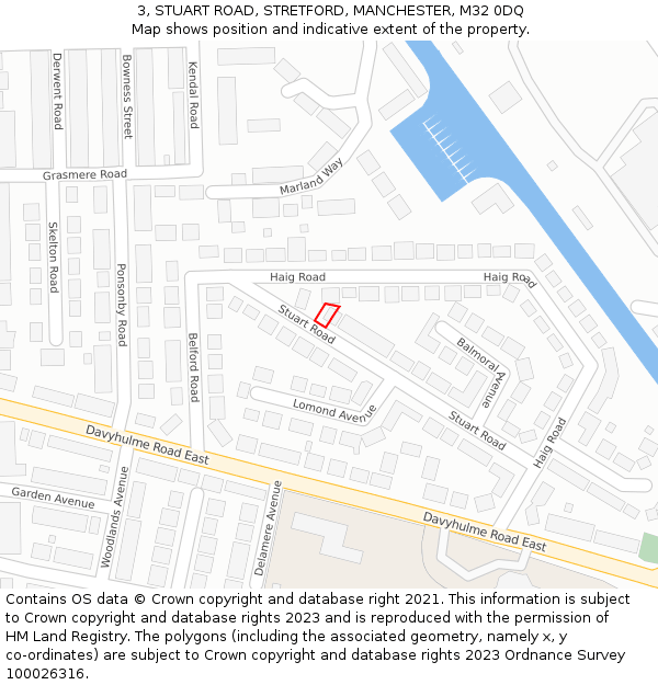 3, STUART ROAD, STRETFORD, MANCHESTER, M32 0DQ: Location map and indicative extent of plot