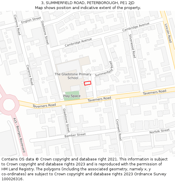 3, SUMMERFIELD ROAD, PETERBOROUGH, PE1 2JD: Location map and indicative extent of plot