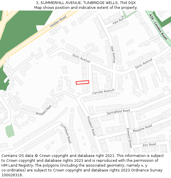 3, SUMMERHILL AVENUE, TUNBRIDGE WELLS, TN4 0QX: Location map and indicative extent of plot