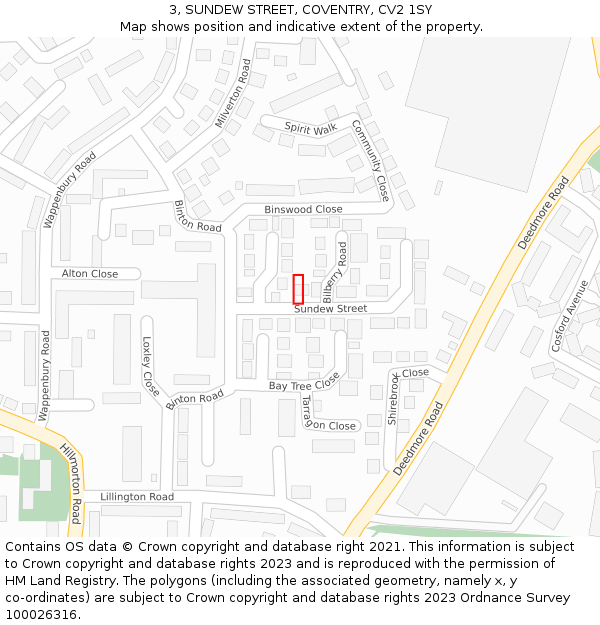 3, SUNDEW STREET, COVENTRY, CV2 1SY: Location map and indicative extent of plot