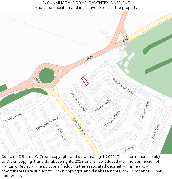 3, SUNNINGDALE DRIVE, DAVENTRY, NN11 4NZ: Location map and indicative extent of plot