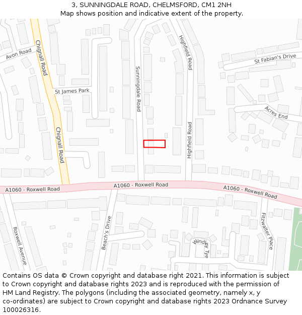 3, SUNNINGDALE ROAD, CHELMSFORD, CM1 2NH: Location map and indicative extent of plot