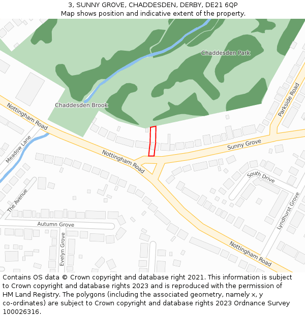 3, SUNNY GROVE, CHADDESDEN, DERBY, DE21 6QP: Location map and indicative extent of plot