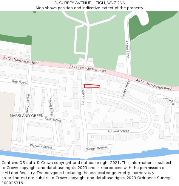 3, SURREY AVENUE, LEIGH, WN7 2NN: Location map and indicative extent of plot