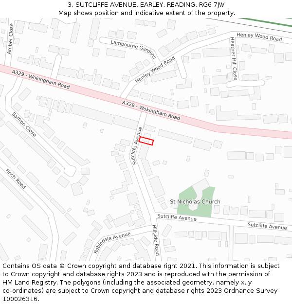 3, SUTCLIFFE AVENUE, EARLEY, READING, RG6 7JW: Location map and indicative extent of plot
