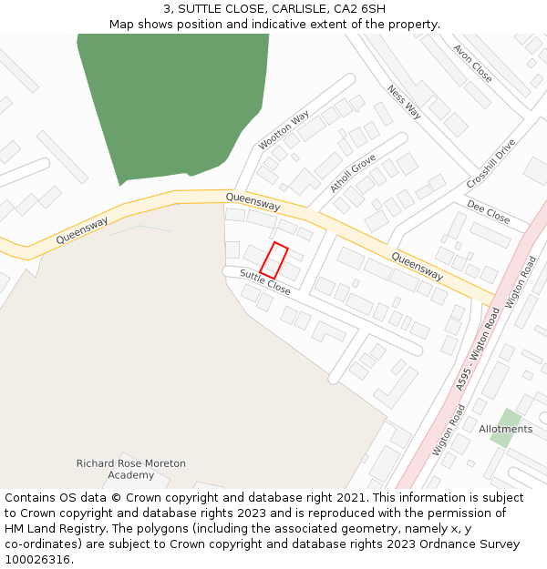 3, SUTTLE CLOSE, CARLISLE, CA2 6SH: Location map and indicative extent of plot