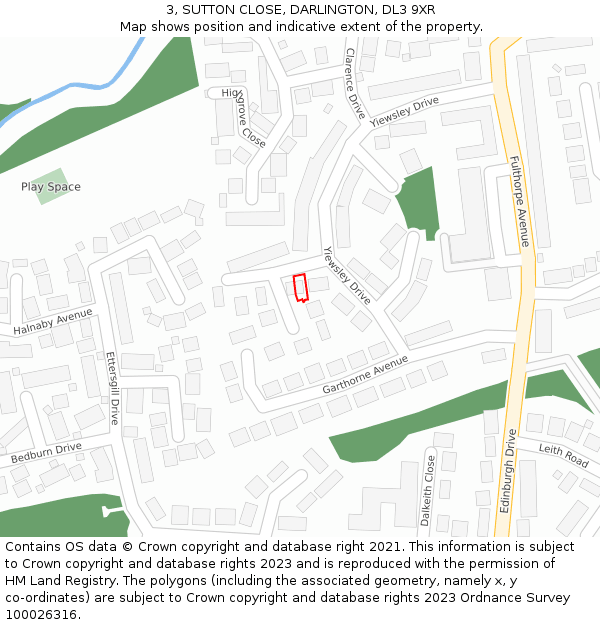3, SUTTON CLOSE, DARLINGTON, DL3 9XR: Location map and indicative extent of plot