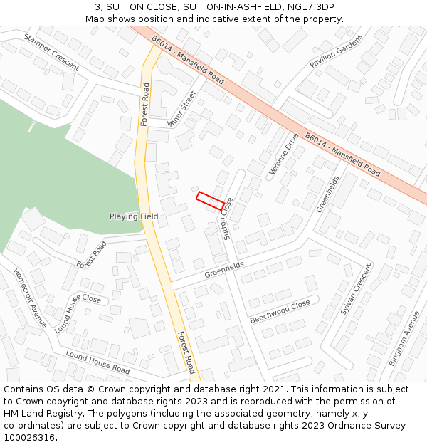 3, SUTTON CLOSE, SUTTON-IN-ASHFIELD, NG17 3DP: Location map and indicative extent of plot