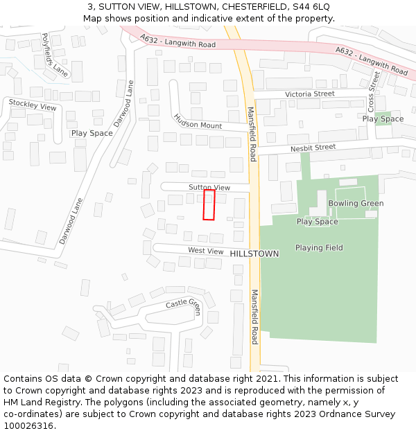 3, SUTTON VIEW, HILLSTOWN, CHESTERFIELD, S44 6LQ: Location map and indicative extent of plot