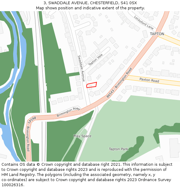 3, SWADDALE AVENUE, CHESTERFIELD, S41 0SX: Location map and indicative extent of plot