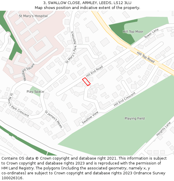 3, SWALLOW CLOSE, ARMLEY, LEEDS, LS12 3LU: Location map and indicative extent of plot