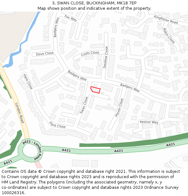 3, SWAN CLOSE, BUCKINGHAM, MK18 7EP: Location map and indicative extent of plot