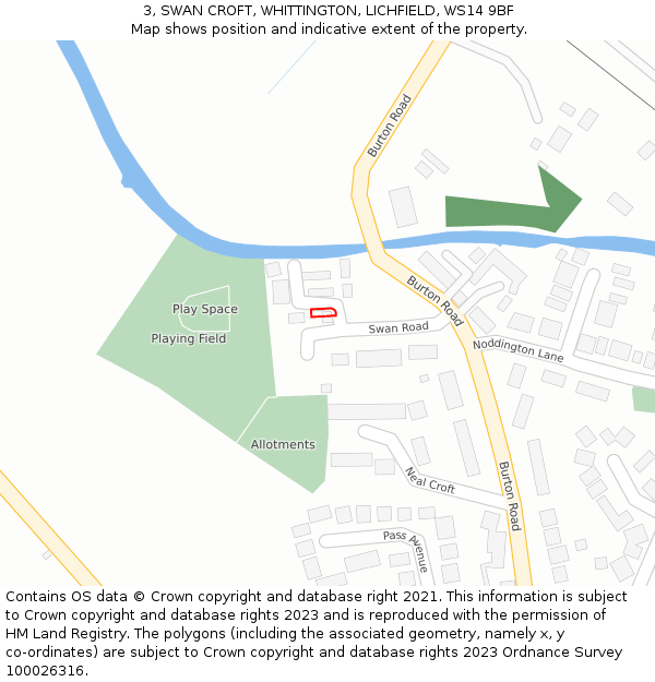 3, SWAN CROFT, WHITTINGTON, LICHFIELD, WS14 9BF: Location map and indicative extent of plot
