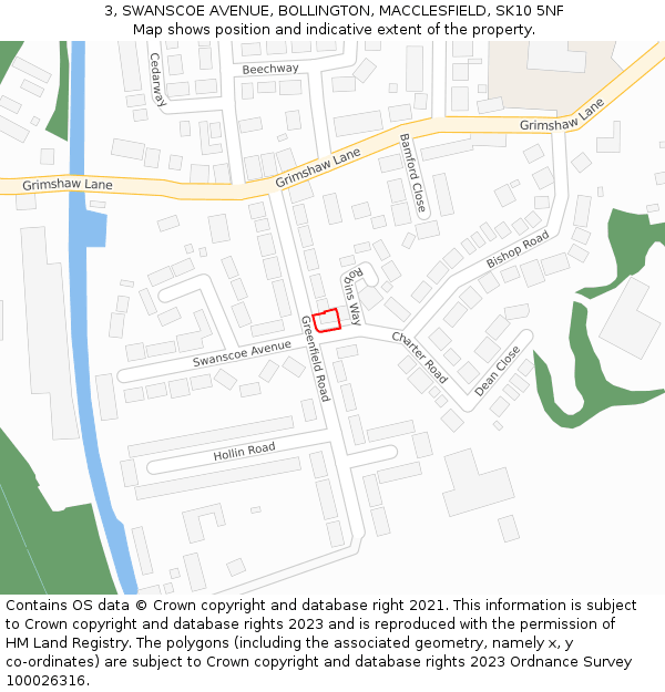 3, SWANSCOE AVENUE, BOLLINGTON, MACCLESFIELD, SK10 5NF: Location map and indicative extent of plot