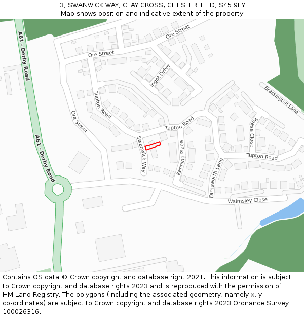3, SWANWICK WAY, CLAY CROSS, CHESTERFIELD, S45 9EY: Location map and indicative extent of plot