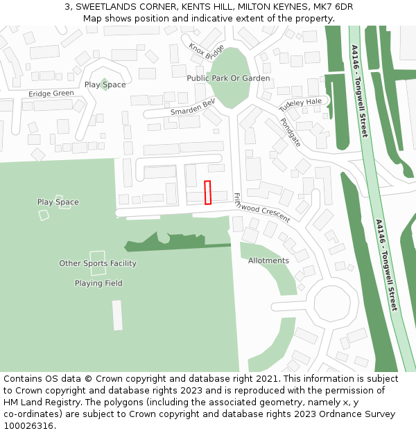 3, SWEETLANDS CORNER, KENTS HILL, MILTON KEYNES, MK7 6DR: Location map and indicative extent of plot