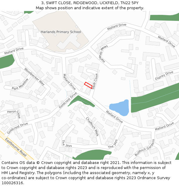 3, SWIFT CLOSE, RIDGEWOOD, UCKFIELD, TN22 5PY: Location map and indicative extent of plot