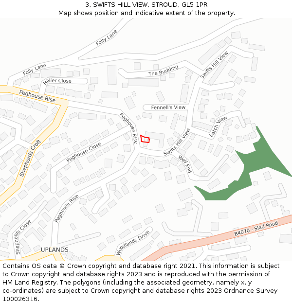 3, SWIFTS HILL VIEW, STROUD, GL5 1PR: Location map and indicative extent of plot