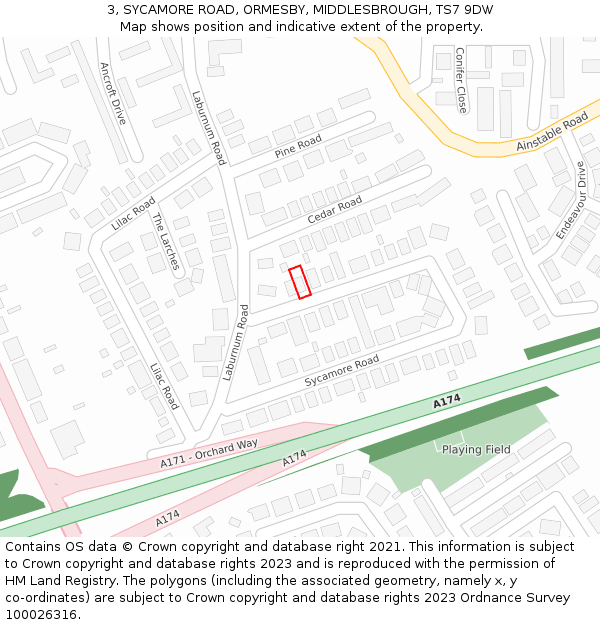 3, SYCAMORE ROAD, ORMESBY, MIDDLESBROUGH, TS7 9DW: Location map and indicative extent of plot